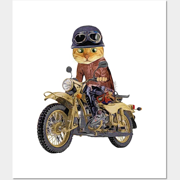 Cat riding motorcycle Wall Art by FelisSimha